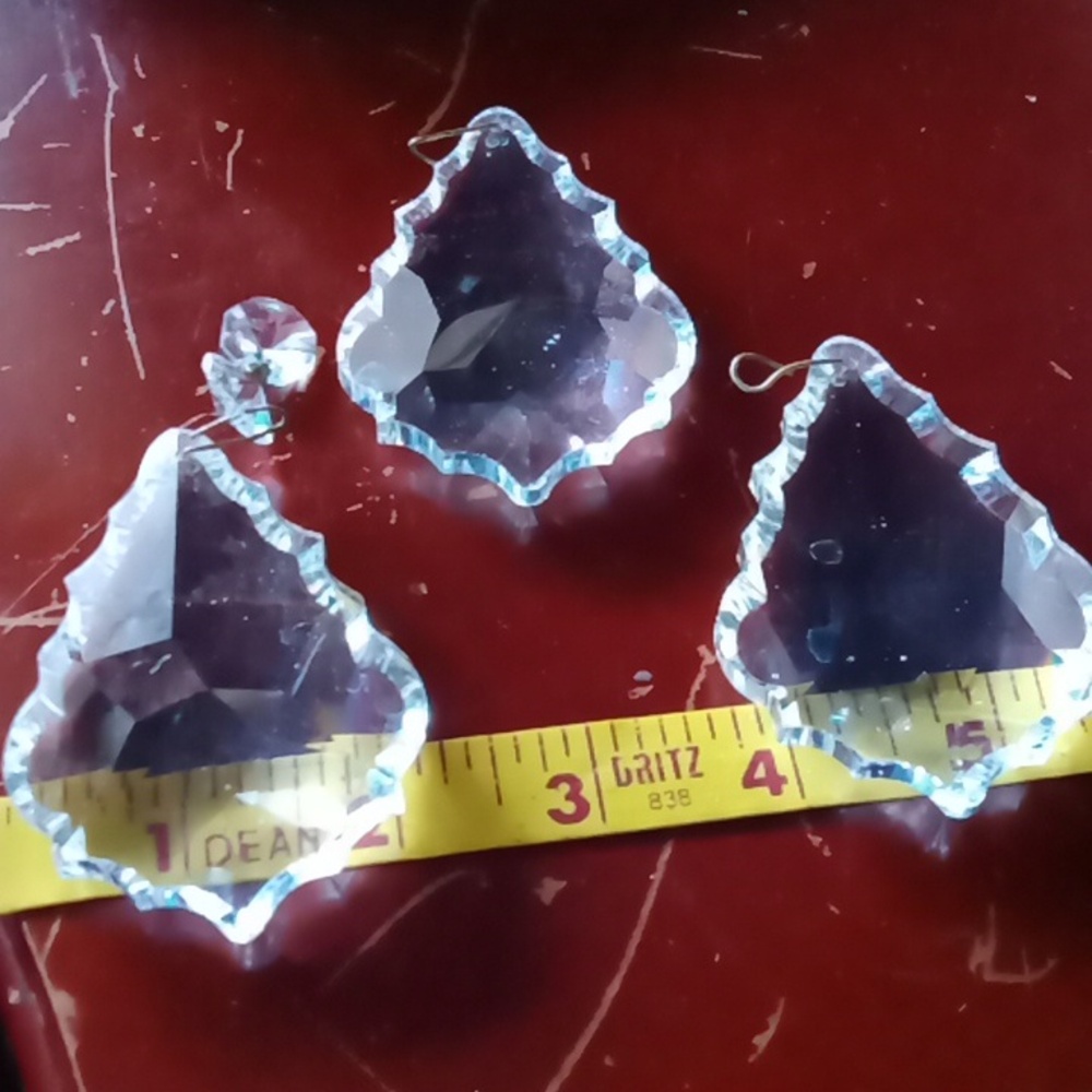 COPY - Three large lead crystal chandelier pieces.  3.5 by 2 inches